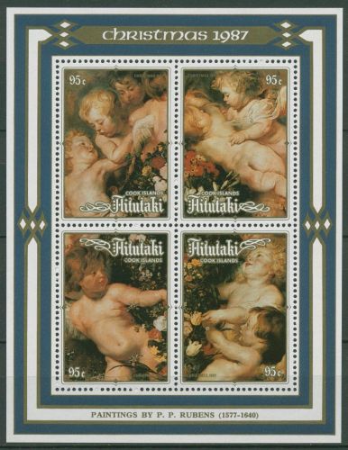 Aitutaki 1987 Weihnachten Gemälde von Rubens Block 68 postfrisch (C41143)