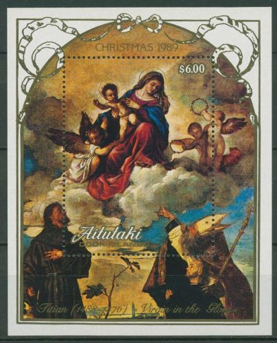 Aitutaki 1989 Weihnachten Gemälde von Tizian Block 74 postfrisch (C41145)