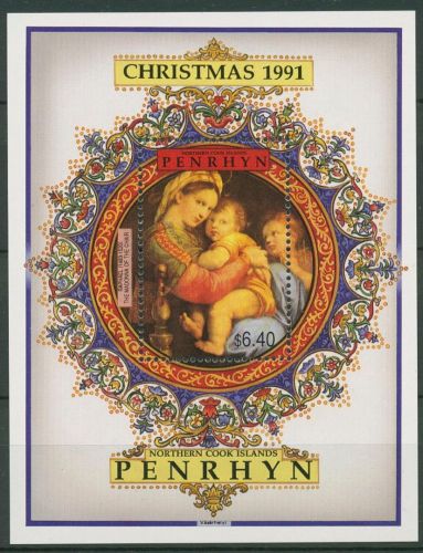 Penrhyn 1991 Weihnachten Gemälde Maria mit Kind Block 86 postfrisch (C41157)
