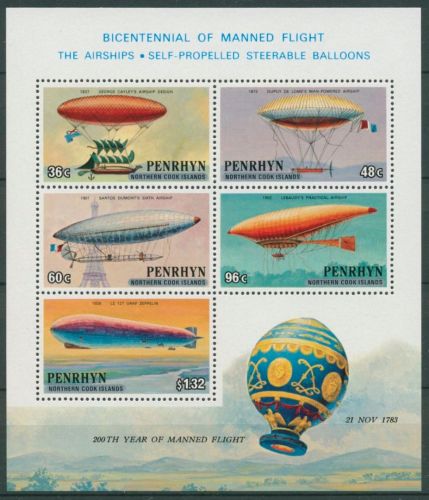 Penrhyn 1983 200 Jahre Luftfahrt Luftschiffe Block 49 postfrisch (C25457)