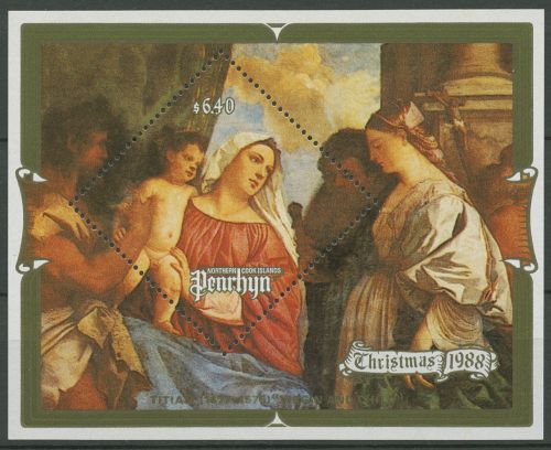 Penrhyn 1988 Weihnachten Gemälde Maria mit Kind Block 82 postfrisch (C41165)