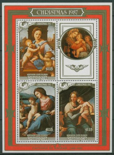 Penrhyn 1987 Weihnachten Gemälde von Raffael Block 78 postfrisch (C41175)