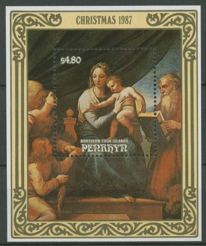 Penrhyn 1987 Weihnachten Gemälde von Raffael Block 79 postfrisch (C41176)