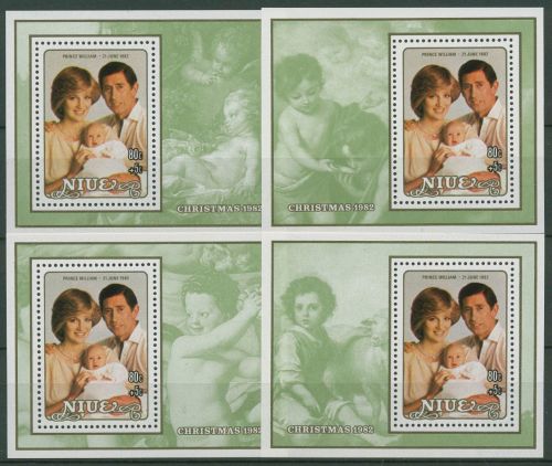 Niue 1982 Weihnachten Geburt von Prinz William Block 60/63 postfrisch (C41191)