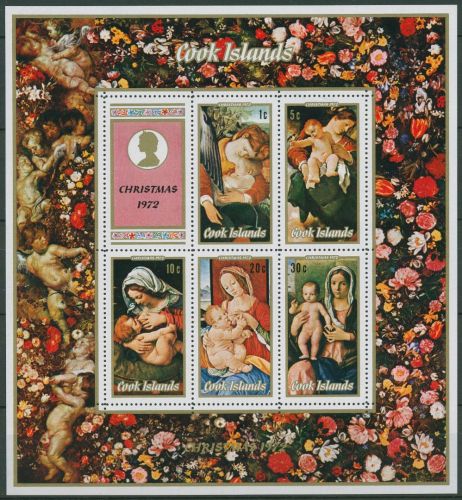 Cook-Inseln 1972 Weihnachten Gemälde Maria mit Kind Block 17 postfrisch (C41224)
