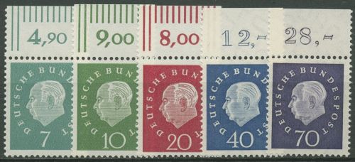 Bund 1959 Heuss Medaillon Bogenmarken Oberrand 302/06 OR postfrisch