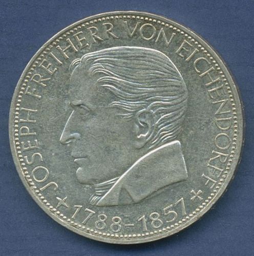 Deutschland 5 DM 1957 Joseph Freiherr v. Eichendorff, J 391 fast vz (m6656)