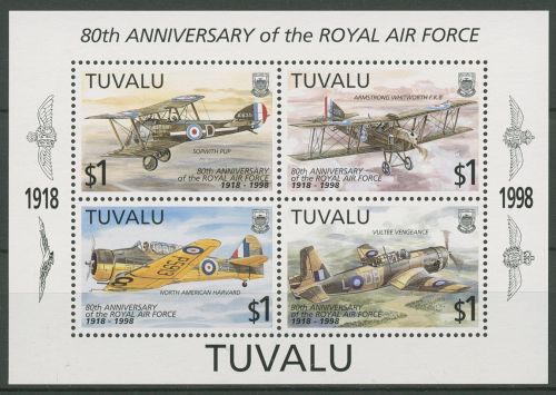 Tuvalu 1998 80 Jahre Royal Air Force Flugzeuge Block 63 postfrisch (C41275)