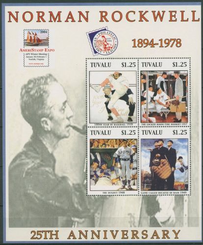Tuvalu 2004 Baseball Gemälde von Norman Rockwell 1153/56 K postfrisch (C41286)