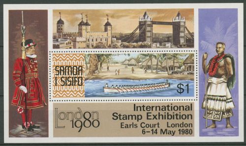 Samoa 1980 LONDON Towerbridge Kanu Block 21 postfrisch (C41296)