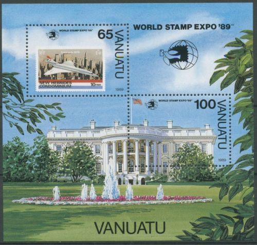 Vanuatu 1989 WORLD STAMP EXPO Weißes Haus Flugzeug Block 14 postfrisch (C26963)