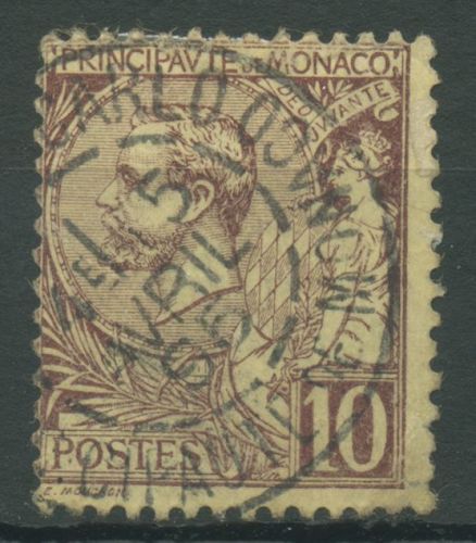 Monaco 1891 Fürst Albert I. und Allegorie 14 gestempelt, kl. Fehler