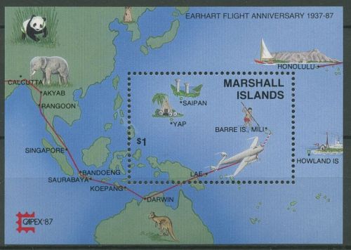 Marshall-Inseln 1987 A. Earharts Flug um die Welt Block 3 postfrisch (C73025)
