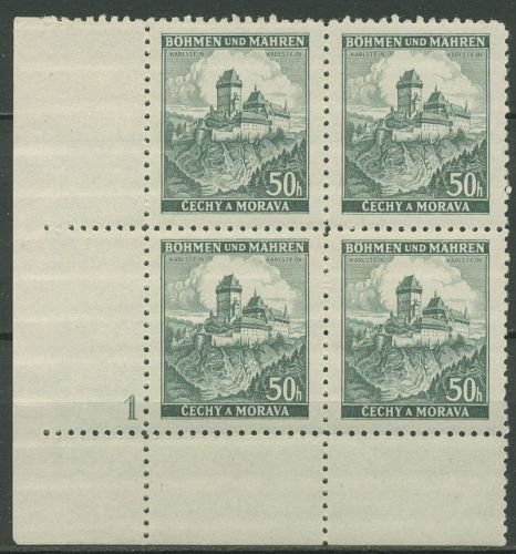 Böhmen & Mähren 1939 Eckrand-4er-Block 100er-Bogen 26 Pl.-Nr. 1 postfrisch