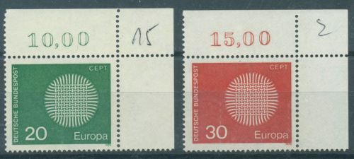 Bund 1970 EUROPA CEPT 620/21 Ecke 2 oben rechts postfrisch (E209), beschriftet
