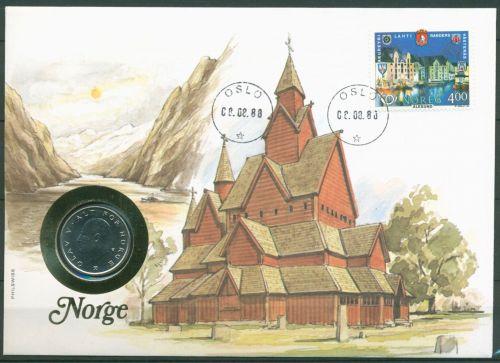 Norwegen 1988 Kirche Stabkirche Heddal Numisbrief 1 Krone (N191)