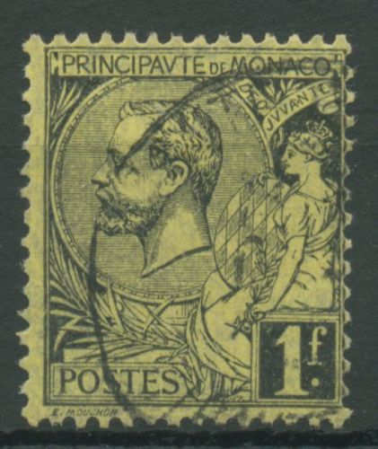 Monaco 1891 Fürst Albert I. und Allegorie 20 y gestempelt