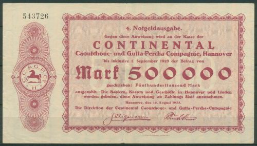 Hannover Continental 500000 Mark 1923, Keller 2153 e, gebraucht (K1782)