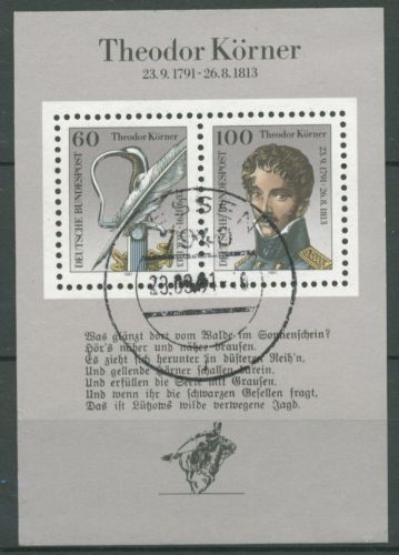 Bund 1991 Schriftsteller Theodor Körner Block 25 gestempelt (C98678)