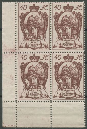 Liechtenstein 1920 Freimarke Wappen 31 4er-Block Ecke 3 postfrisch