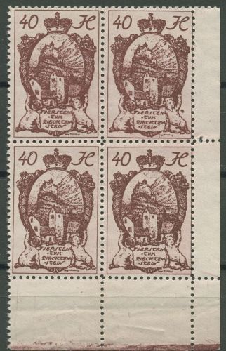 Liechtenstein 1920 Freimarke Wappen 31 4er-Block Ecke 4 postfrisch