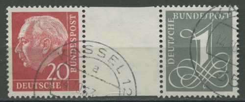 Bund 1960 Heuss/Ziffer (WZ liegend) Zusammendruck WZ 16 b YII gestempelt geprüft