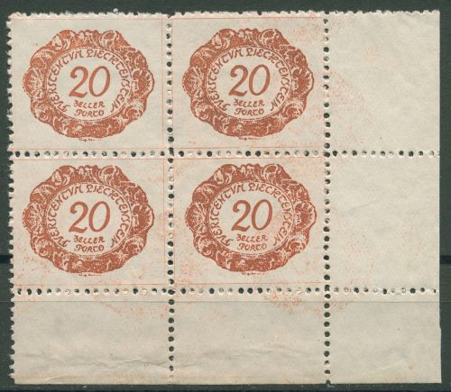 Liechtenstein 1920 Portomarke Ziffer im Oval P 4 4er-Block Ecke 4 postfrisch