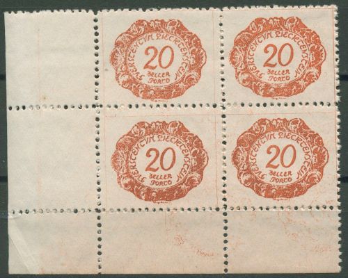 Liechtenstein 1920 Portomarke Ziffer im Oval P 4 4er-Block Ecke 3 postfrisch