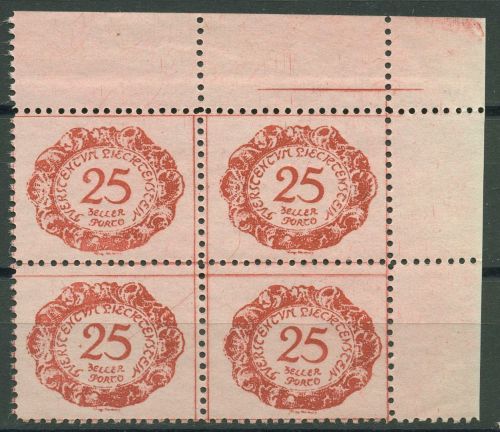 Liechtenstein 1920 Portomarke Ziffer im Oval P 5 4er-Block Ecke 2 postfrisch