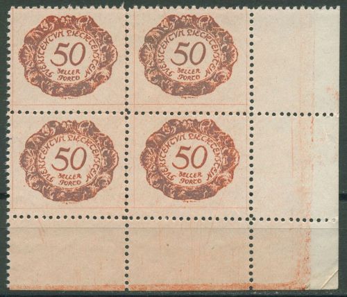 Liechtenstein 1920 Portomarke Ziffer im Oval P 8 4er-Block Ecke 4 postfrisch