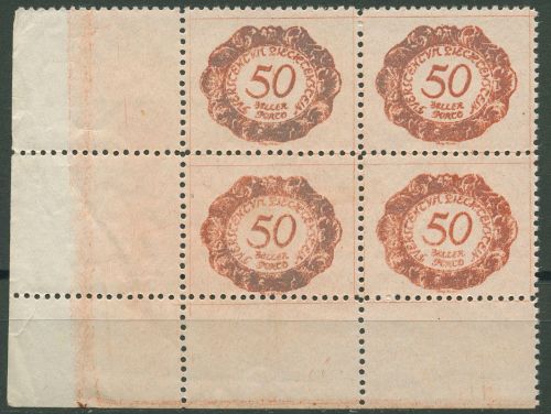 Liechtenstein 1920 Portomarke Ziffer im Oval P 8 4er-Block Ecke 3 postfrisch