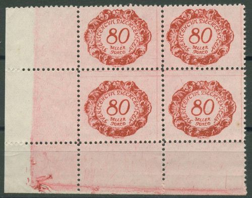 Liechtenstein 1920 Portomarke Ziffer im Oval P 9 4er-Block Ecke 3 postfrisch
