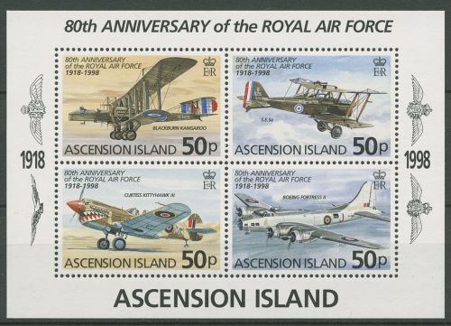 Ascension 1998 80 Jahre Royal Air Force Flugzeuge Block 34 postfrisch (C41436)