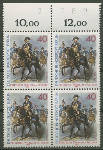 Berlin 1980 Friedrich Wilhelm von Steuben 628 4er-Block Bogen-Nr. postfrisch