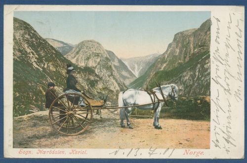 Norwegen Naerödalen in Sogn, Kariol Pferdewagen, gelaufen 1901 (AK4867)