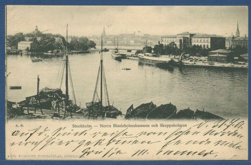 Stockholm Norra Blasieholmshamnen, Skeppsholmen, gelaufen 1901 (AK4868)
