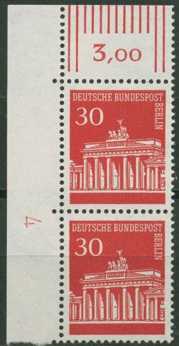 Berlin 1966 Brandenburger Tor Ecke Paar Druckerzeichen 288 DZ 4 postfrisch