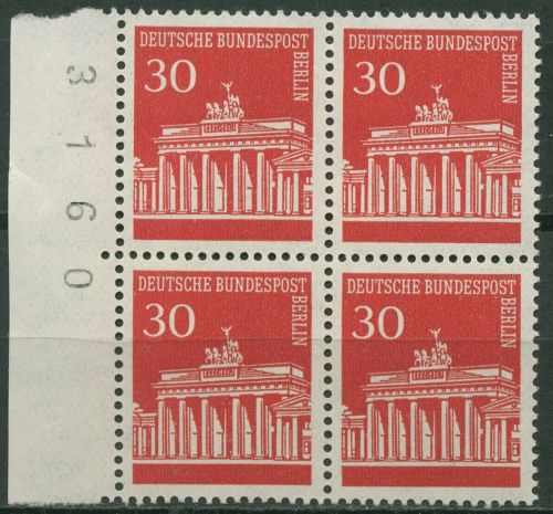 Berlin 1966 Brandenburger Tor mit Bogen-Nummer 288 4er-Block Bg.-Nr. postfrisch