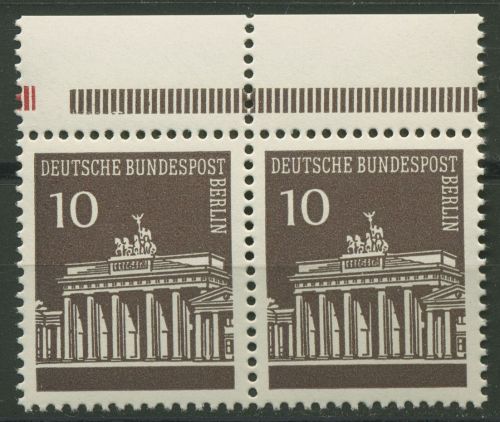Berlin 1966 Brandenburger Tor Oberrand aus MHB 286 waag. Paar OR postfrisch