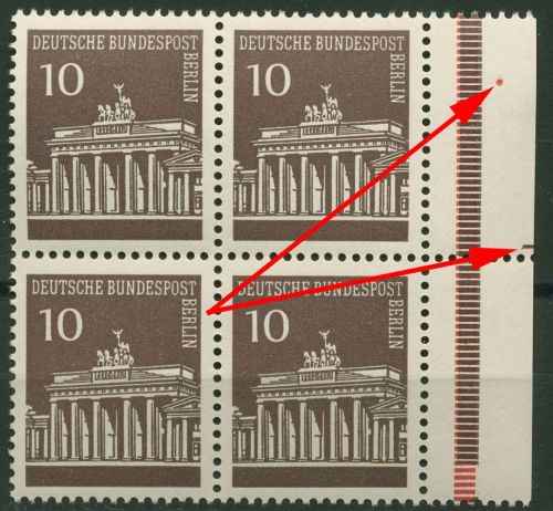 Berlin 1966 Brandenb. Tor aus MHB mit Punkt/Strich 286 4er-Bl. SR re. postfrisch