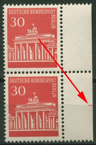 Berlin 1966 Brandenburger Tor, Paar mit Steuerstrich MHB 288 SR re. postfrisch