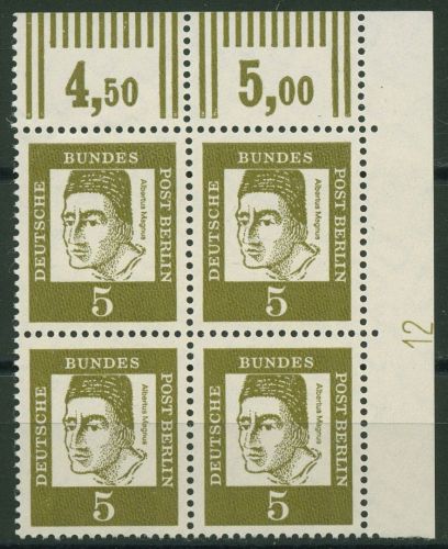 Berlin 1961 Bed. Deutsche Druckerzeichen 199 DZ 12 4er-Block Ecke 2 postfrisch