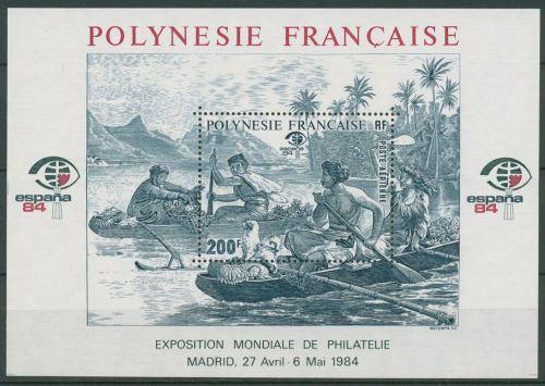 Französisch-Polynesien 1984 ESPANA Tahitier in Kanus Block 9 postfrisch (C41465)