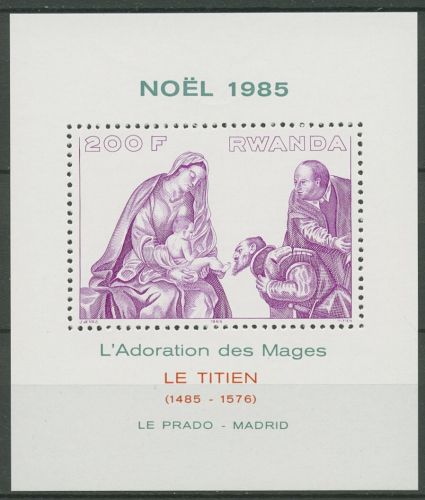 Ruanda 1985 Weihnachten Gemälde von Tizian Block 104 postfrisch (C41473)