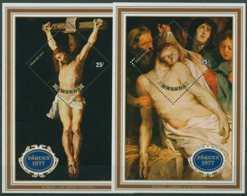 Ruanda 1977 Ostern Gemälde von Rubens Block 74/75 postfrisch (C29952)