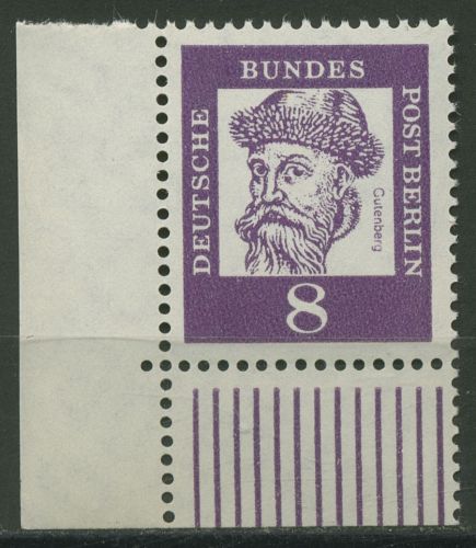 Berlin 1961 Bedeutende Deutsche 201 W UR Ecke 3 postfrisch