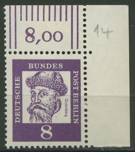 Berlin 1961 Bedeutende Deutsche 201 W OR Ecke 2 postfrisch