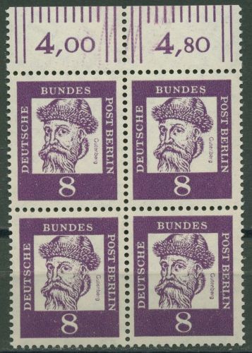 Berlin 1961 Bedeutende Deutsche mit Oberrand 201 W OR 4er-Block postfrisch