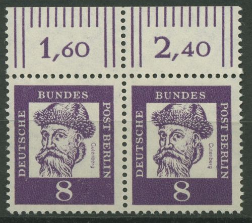 Berlin 1961 Bedeutende Deutsche mit Oberrand 201 W OR waag. Paar postfrisch