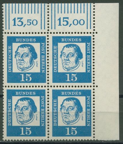Berlin 1961 Bedeutende Deutsche: Luther 203 4er-Block Ecke 2 postfrisch